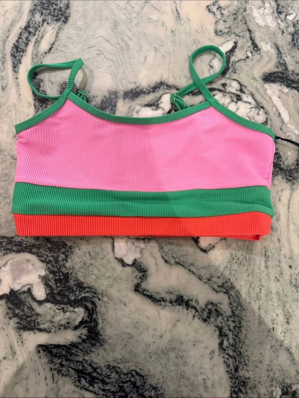 Beach Riot Pink, Green & Red Colorblock Girls' Bikini Set